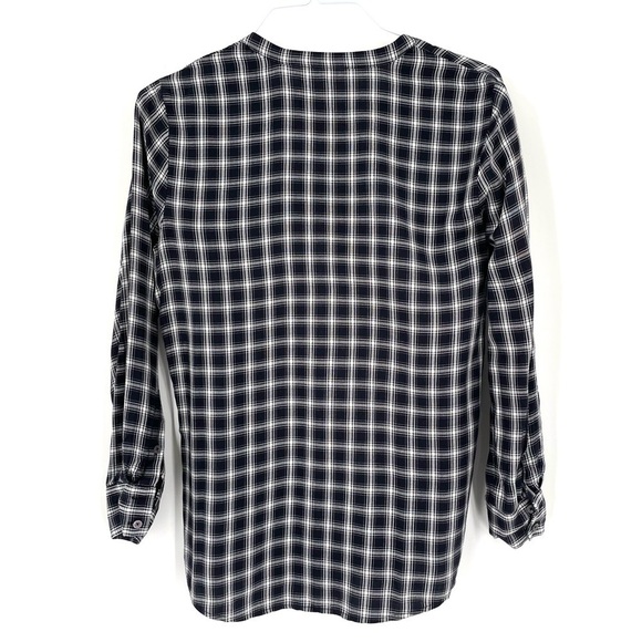 Soft Joie Black Plaid 3/4 Sleeve Roll Tab Pull Over Button Blouse - Picture 6 of 8